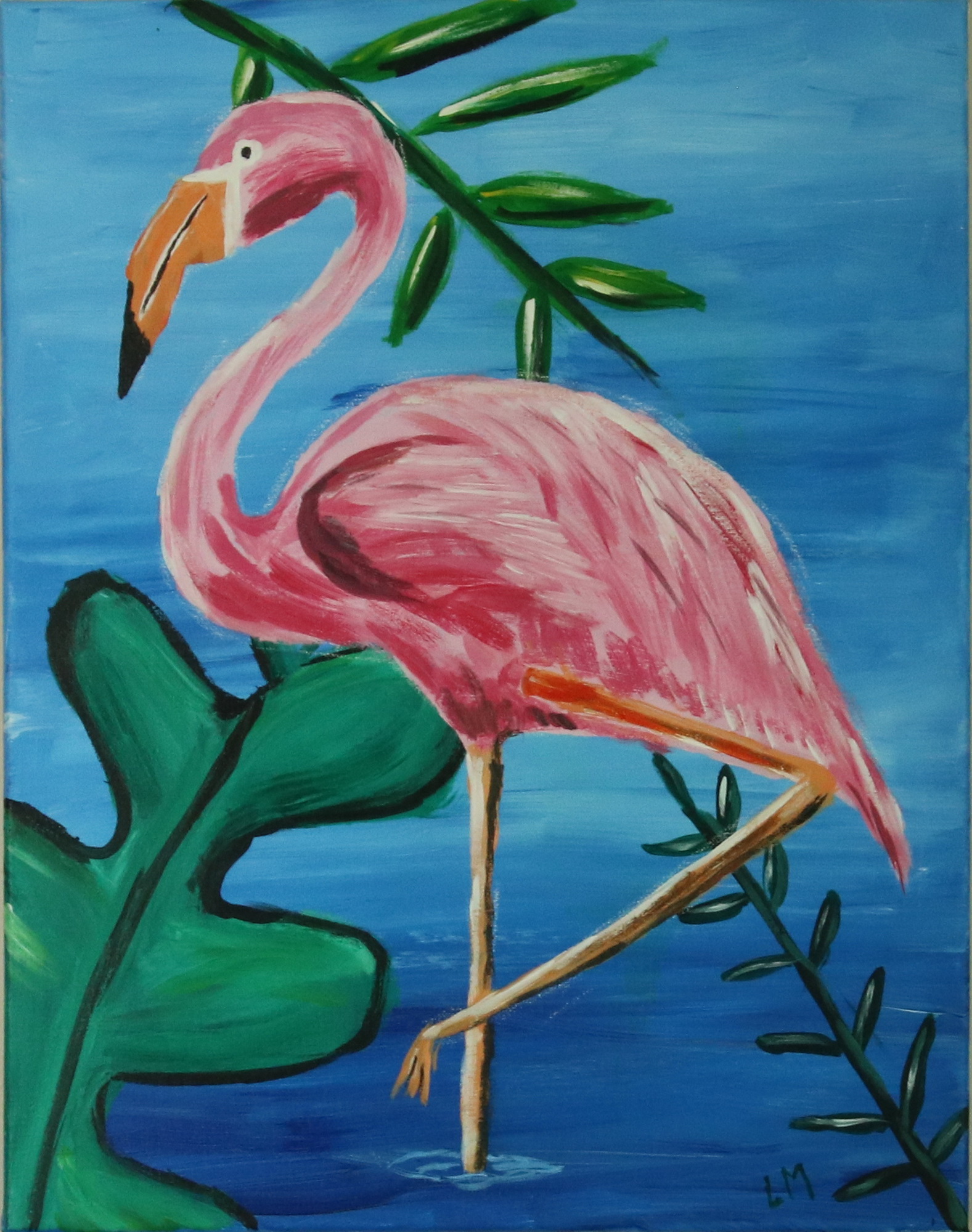 Flamingo - 2020<br/>The art studio partially reopened with "Take-out paintings" in which they provided the paint, canvas and a how-to video.