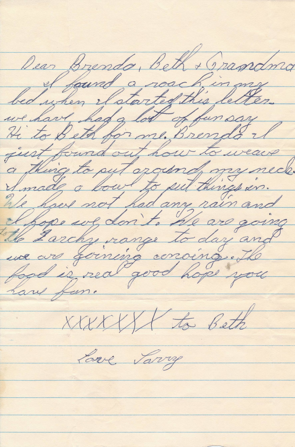 Larry's Letter to Brenda, Beth and Grandma