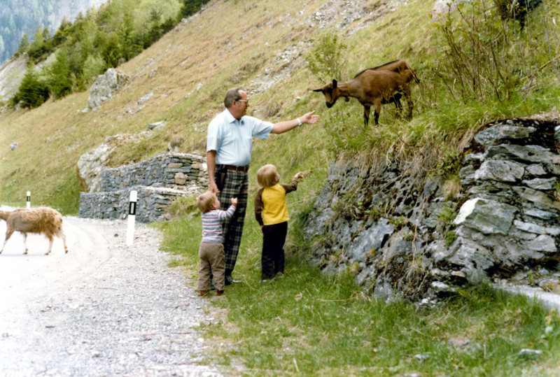Dad, boys and goats