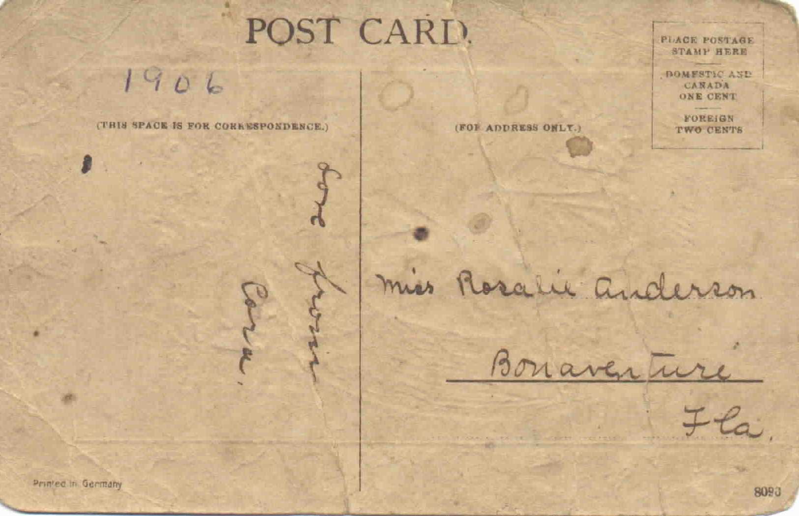 Back of 1906 Postcard
