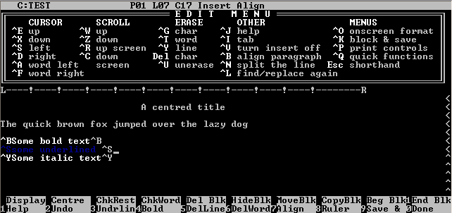 Wordstar Screen Shot