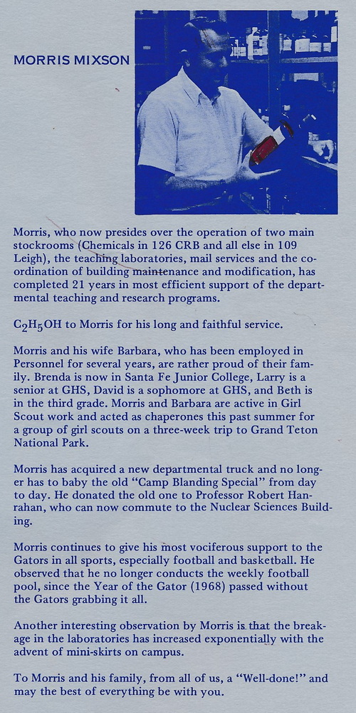 Morris and the Chemistry Department