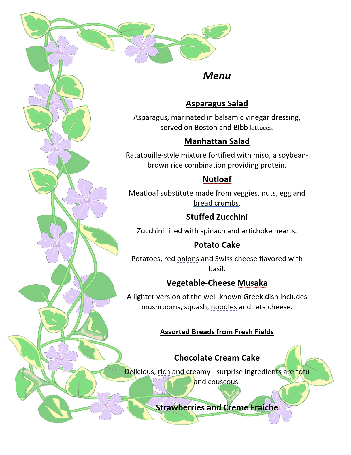Dinner Menu