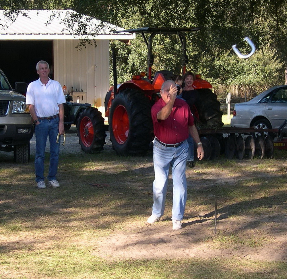 Morris playing horse shoes