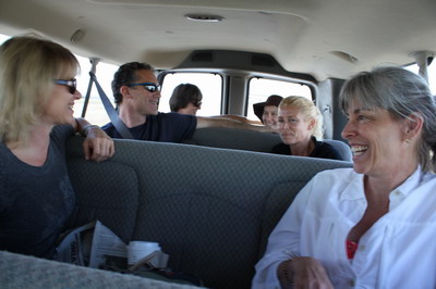 In the van.