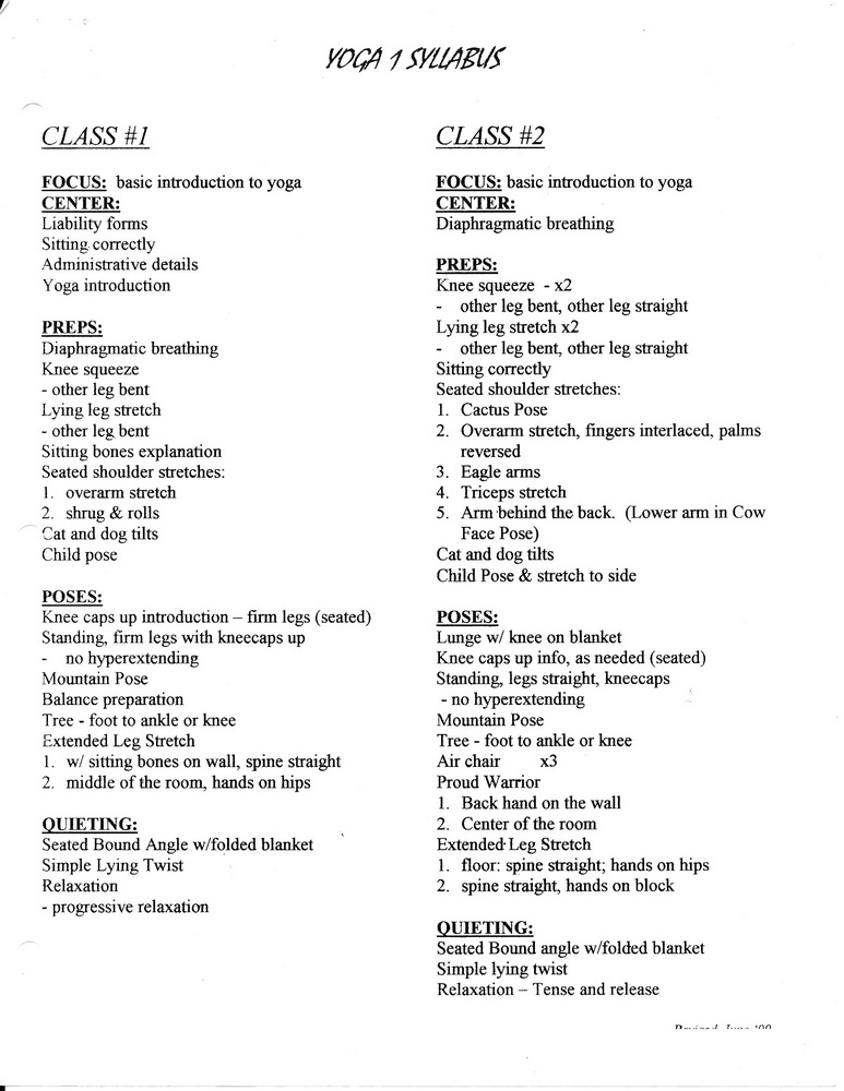 Yoga practice sheet